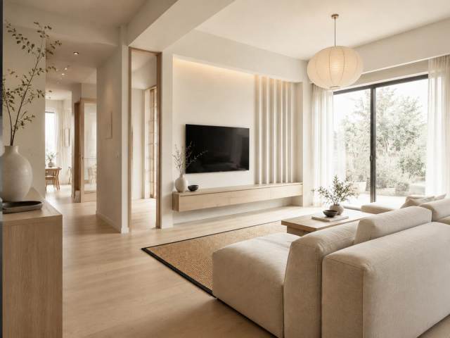 Japandi Media Wall — TV wall mount installation and custom media wall in Massachusetts