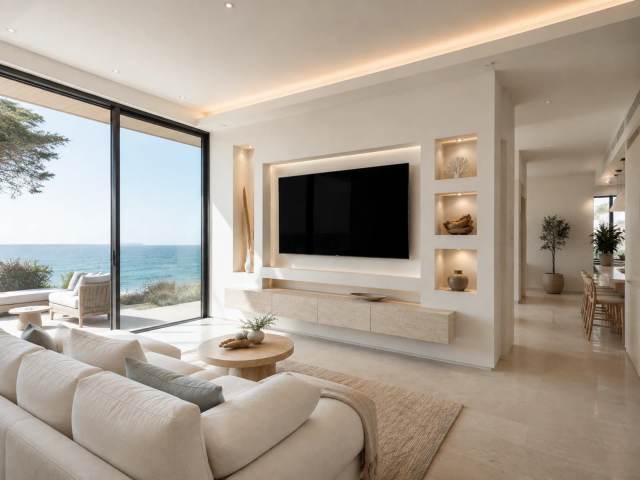 Coastal Media Wall — TV wall mount installation and custom media wall in Massachusetts