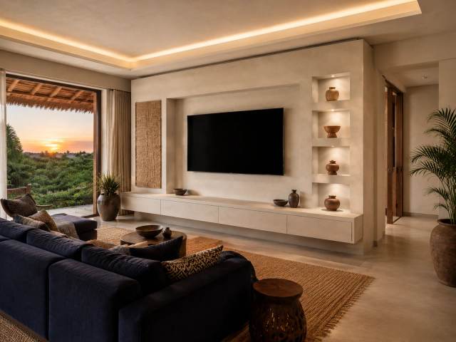 African Clay Media Wall — TV wall mount installation and custom media wall in Massachusetts