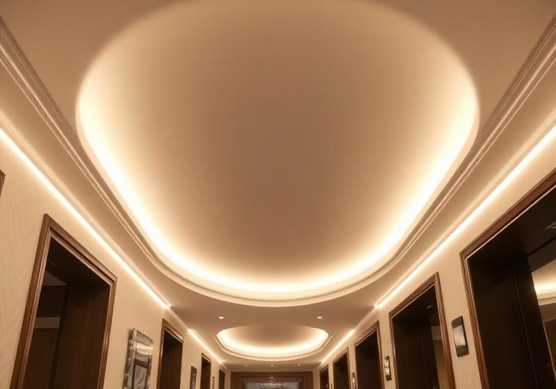 Curved drywall ceiling with hidden LED lighting
